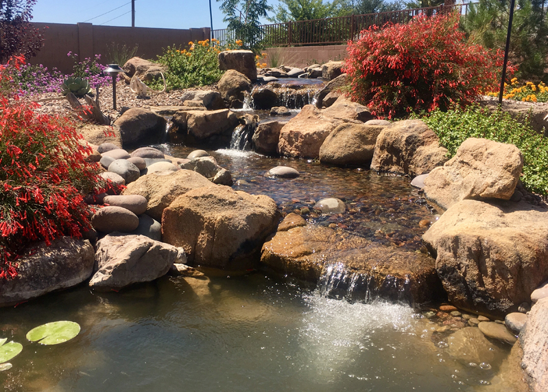Pondless Waterfall with Rocks, Plants and Lighting