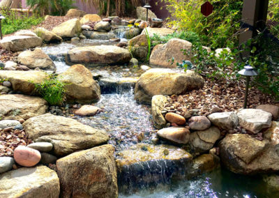 Residential Pondless Waterfall with Rock, Plants and Lighting